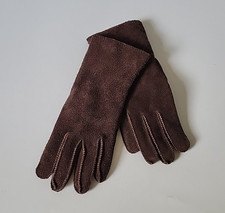 Fleece Lined Suede Five Finger Wrist Gloves Chocolate Brown Reverse Stitch Seams