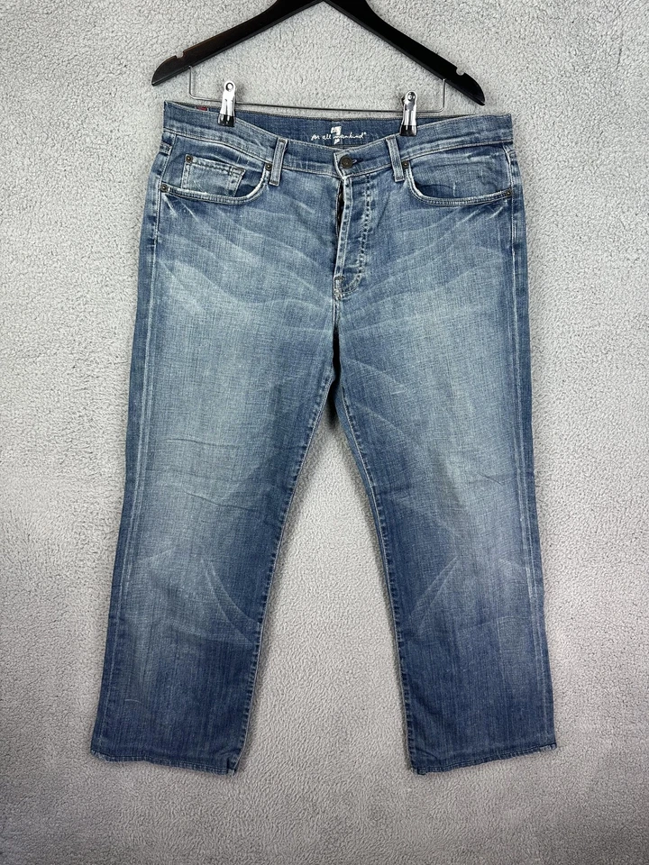 7 For All Mankind Jeans Mens 36 Blue Medium Wash Relaxed Fit Stretch Made USA - Image 2 of 4