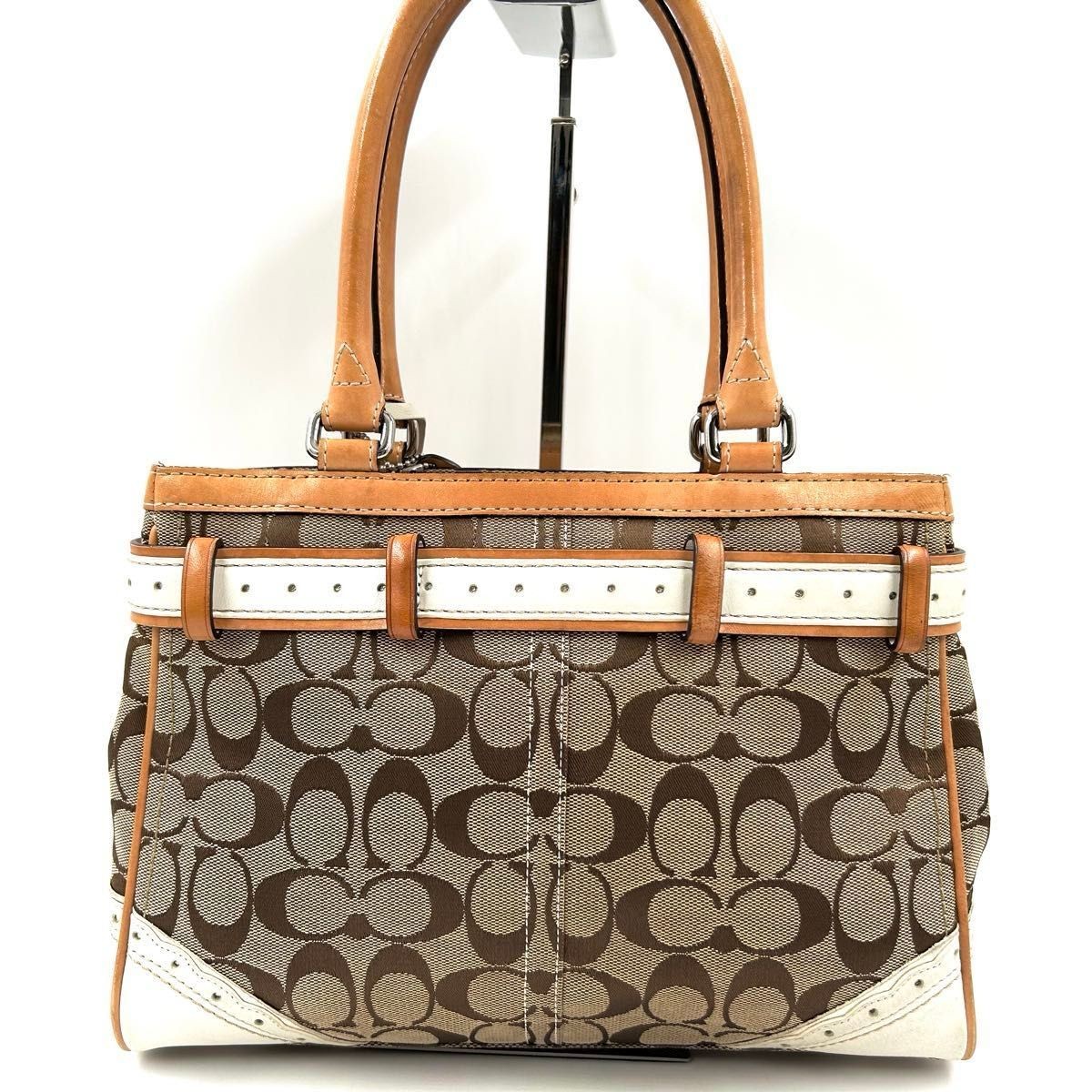 Item Title:COACH Signature Belt Handbag Camel Canvas Leather Shoulder Bag thumbnail 3