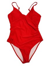 Red One-Piece Womens Swimsuit Adjustable Straps Ruched Waist Size M