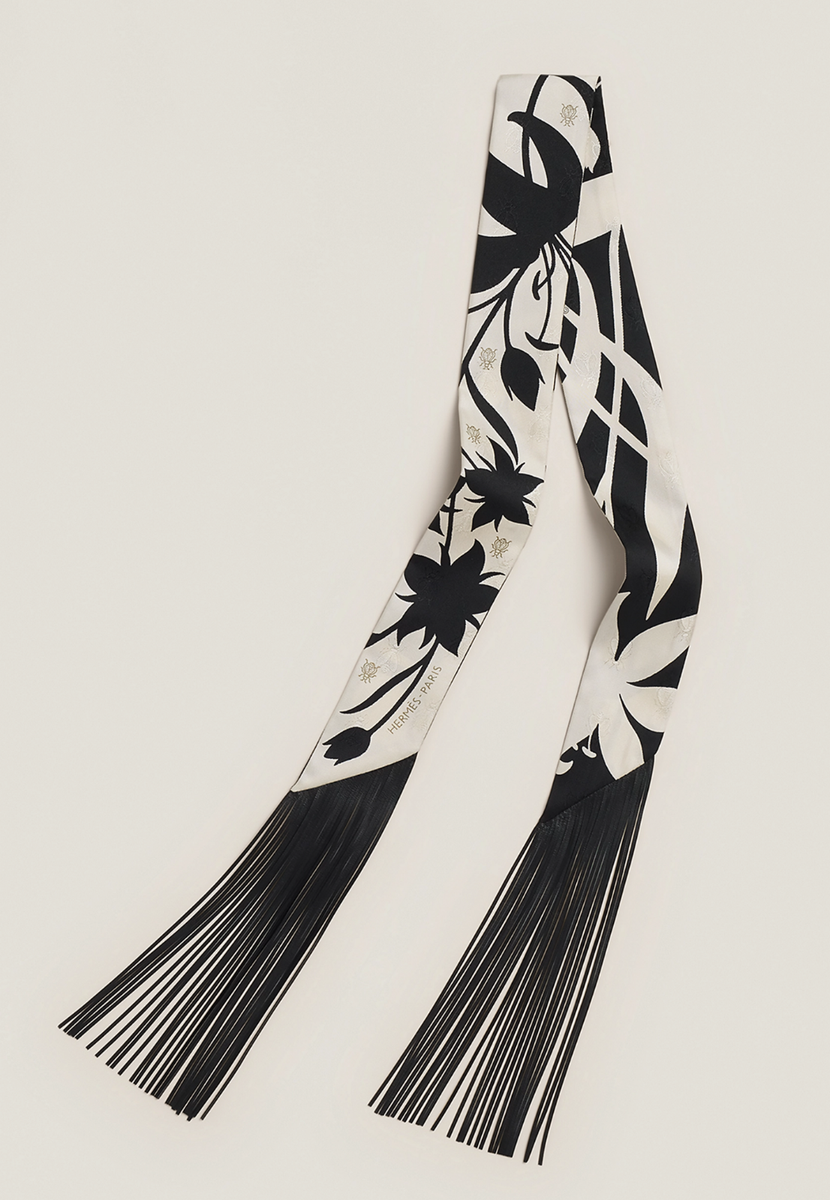 Hermes Scarf Twilly Fringe Leather Bouquet Final Abeille Creme