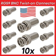 10 Pack BNC Connector Male Twist On Plug for RG-59 Coax Coaxial Cable Cord Wire