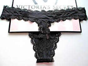 VICTORIA'S SECRET DREAM ANGELS Thong Panty VS Black S M L XL Lace Trim NWT