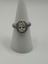 VINTAGE HALO SETTING ROUND CUT 925 STERLING SILVER RING SIZE 7 CZ