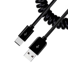 For Galaxy A23/A24/A25/A26 - USB Cable Coiled Type-C Charger Cord USB-C