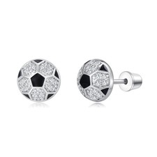 Soccer Stud Earrings Stainless Steel Crystal Soccer Earrings for Women