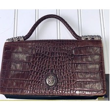 Brighton Black Croc-Embossed Top-Handle Satchel Silver Hardware Convertible Bag