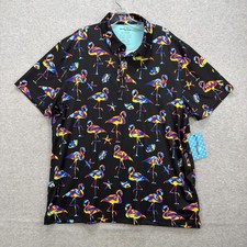 Birdie Bound Golf Polo Shirt Mens XL Black Rainbow Flamingo Performance Tech NEW