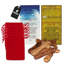 6 Olive Wood Holding Hand Crosses - 4 Inch Crosses with Gift Bags, Natural Ol...