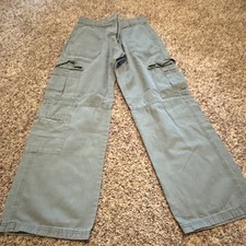A ropostale Teens Utility Cargo Pants Elastic Waist Cargo Pockets Green S
