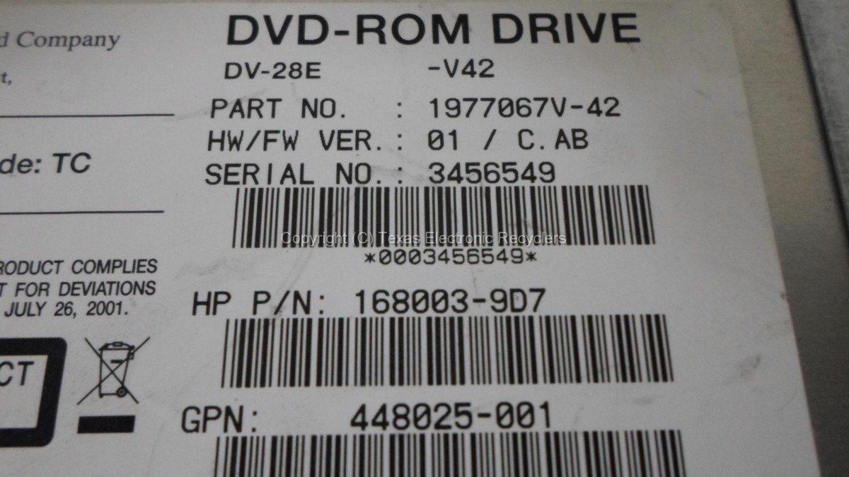 HP 397930-001 168003-9D7 DV-28E 1977067V-42 DVD-ROM Drive w HP 397930-001 168003-9D7 DV-28E 1977067V-42 DVD-ROM Drive w