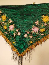 Vintage amazing french needlework embroiedry scarf shawl fringes item770