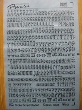 1 x Letraset Upp/Low/Num ONE STRIKE SCRIPT SHADED 14,0mm 54pt Blatt PR513 d(bb)