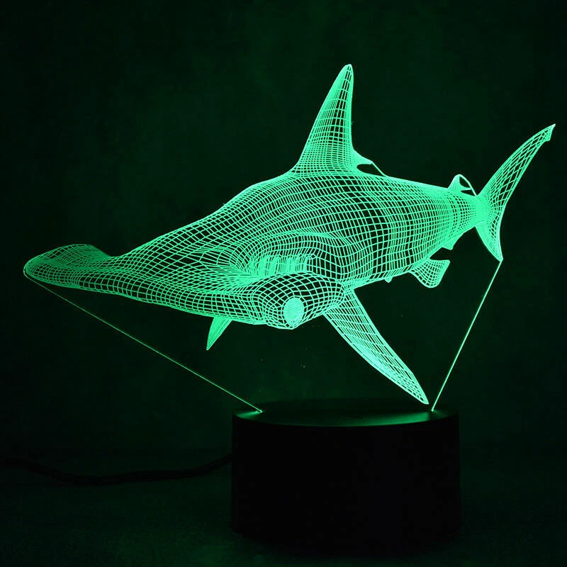 HAMMERHEAD SHARK 3D Acrylic LED 7 Colour Night Light Touch Table
