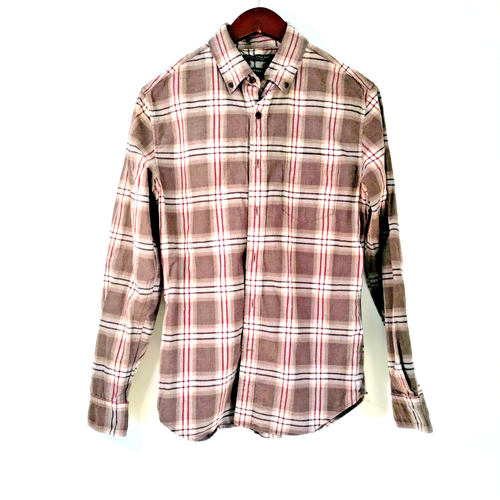 Banana Republic Men SM Brown Plaid Grant Fit Long Sleeve Button Work Chore Shirt