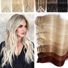 8 Pieces Set Clip In Real Remy Human Hair Extensions Full Head Russian Highlight