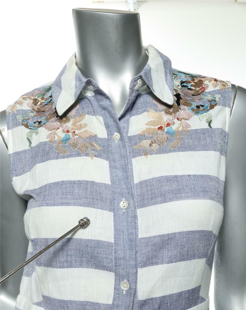 SUNO Blue Striped Floral Embroidered Sleeveless Long Midi Dress w/ Pockets  4 | eBay
