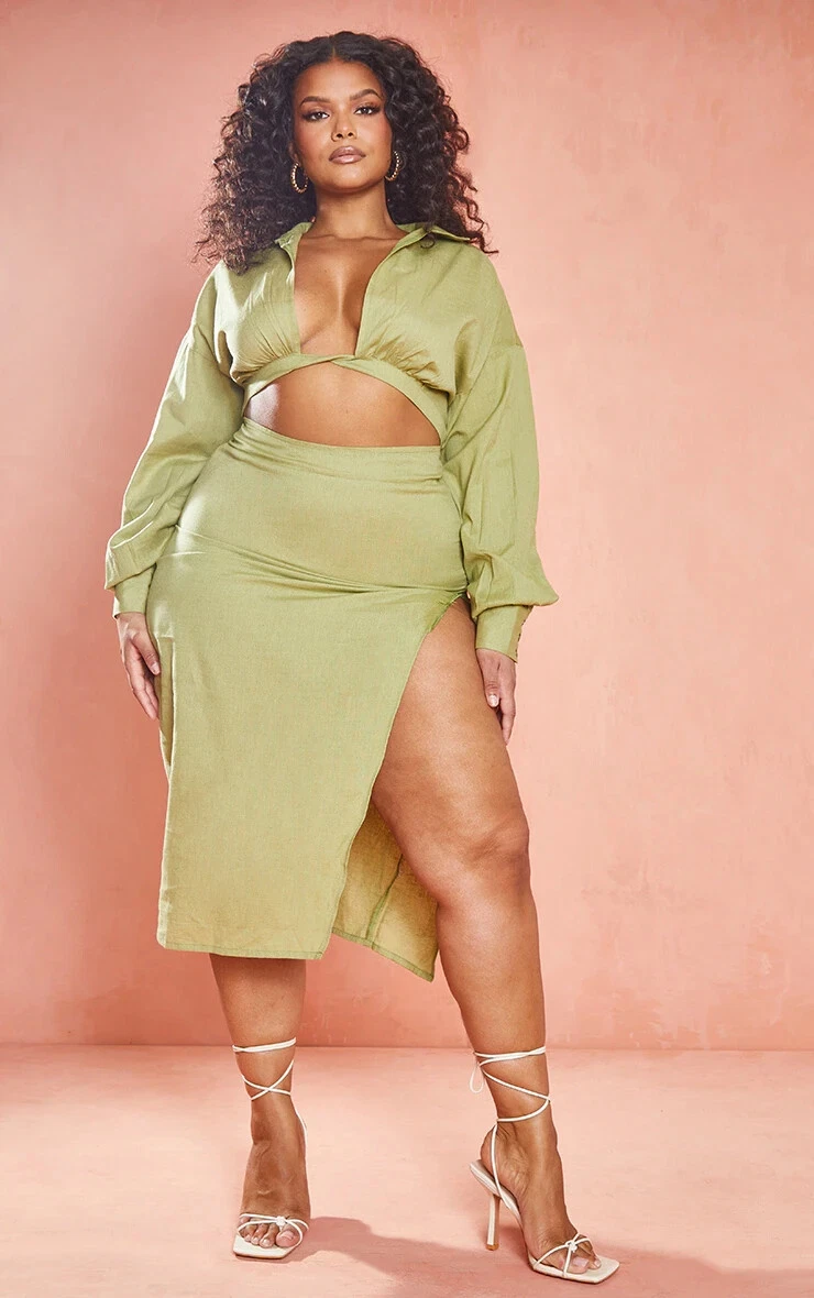 Olive linen best sale dress