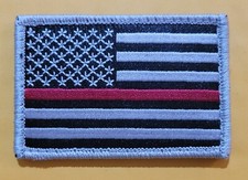 US Flag Thin Red Line Patch for Firefighters and Paramedics - Hook Loop- 3 x 2