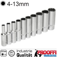 "10-Tlg Vielzahn ZwöLfkant 12-Kant 1/4\" Stecknuss SteckschlüSsel Satz 4-13Mm Lang"