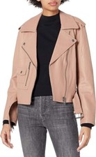 $898 Joie Ondra Leather Moto Jacket Lamb Skin Ginger Pink Women Size S New