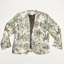 Chico's Women's Open Blazer Jacket Cheetah Long Sleeve 100% Silk Brown Size 3