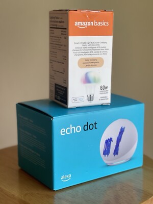 Amazon Echo Dot Smart Speaker 5th Gen, And Amazon Smart Color Changing LED Bulb