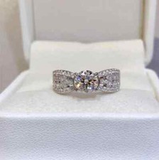 925 Silver 14K White Gold Finish Simulated Round Diamond Wedding Engagement Ring