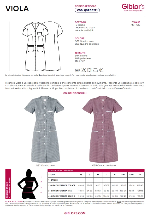 GIBLOR'S Camice VIOLA Donna Pulizie Albergo Servizio Domestica Colf Q9R00221 - Immagine 2 di 2