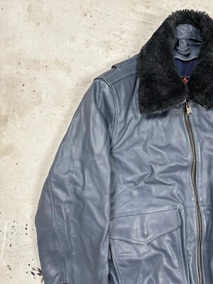 Vintage Y2K A2 Type Grey Leather Bomber Flyers Jacket military usa