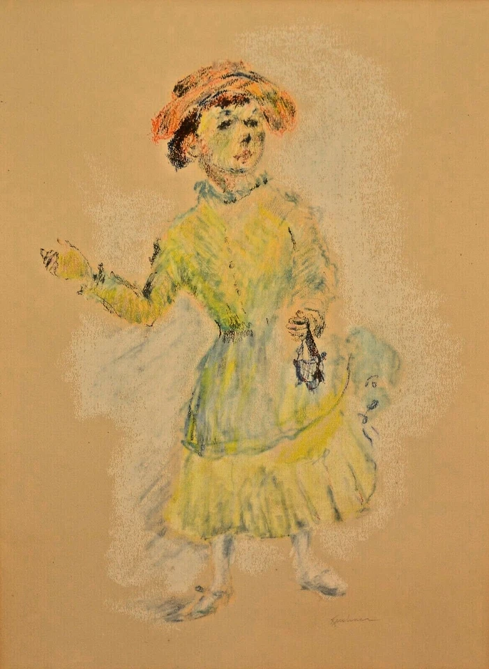 Pintura pastel retrato moda feminina vintage original assinada por Florence Kushner - Imagem 2 de 4