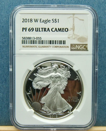 2018-W Silver Eagle PF 69 Ultra Cameo Iconic T-1  Design Certified  NGC  "LQQK"