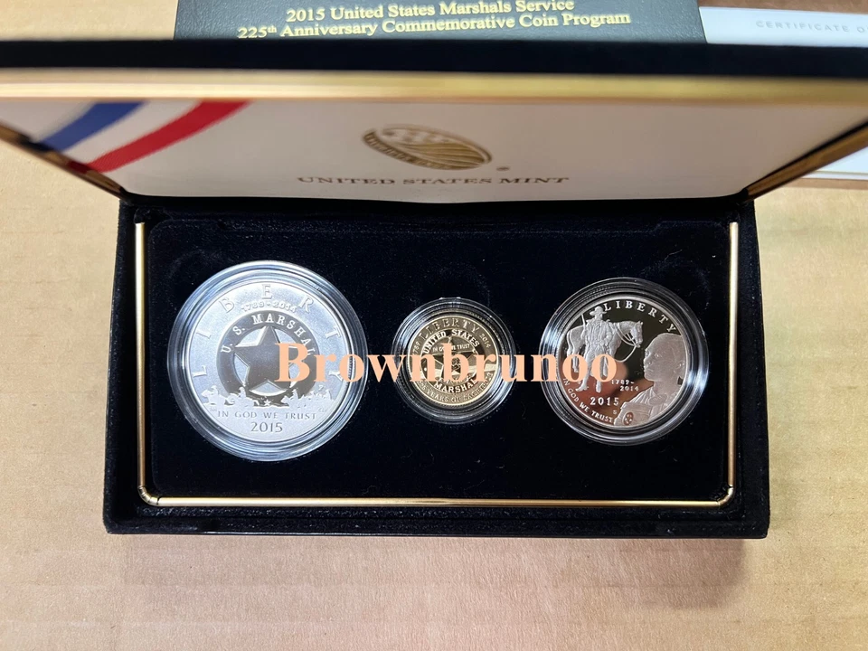 2015 US Marshals Service 225th Anniversary Three Coin Proof Set GOLD SILVER CLAD - Image 4 of 4