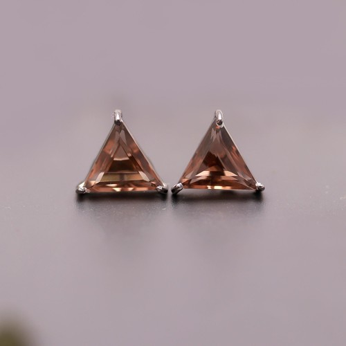 Smoky Quartz Triangle Studs Earrings Solid Silver Black Oxidized Boho Jewelry - Picture 2 of 10