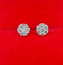 Deal Ladies Men's 10K Gold Real Diamond Round Cluster Stud Earrings 0.50ctw 6mm