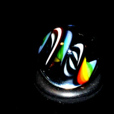 BRYAN TRILLAS GLASS MARBLE/.560"-BLUE BLACKLIGHT RAINBOW ZEBRA PEEWEE-LIME,TURQ.