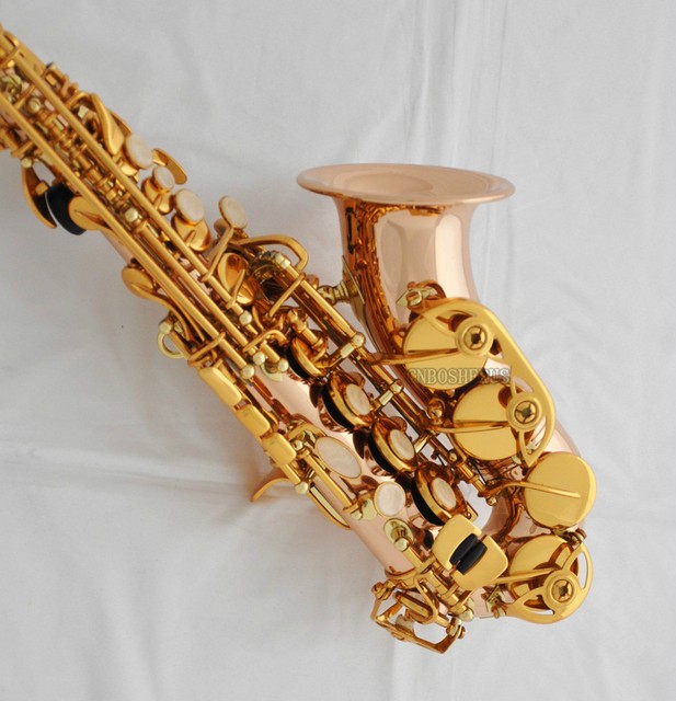 Professional Rose Brass Soprano Saxophone Curved sax High F With Case