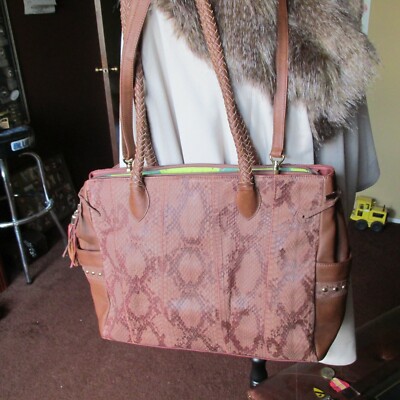 Chi by Carlos Falchi Milk Choc Snakeskin,Leather Lg Tote Limited Edition 70/700 