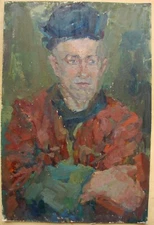 Ukrainian Oil Painting postimpressionism male Portrait young man ushanka