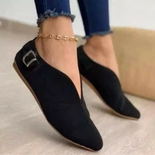 Ladies Faux Suede Shoes Womens Flats Pumps Comfy Office Work Slip On Loafer Size