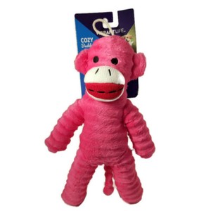 Vibrant Life PINK SOCK MONKEY Fetch Chew Plush Squeaky Dog Pup Toy 9