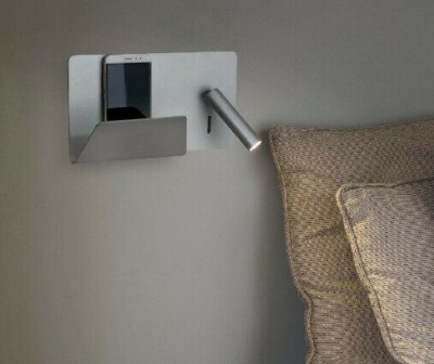 LED WALL LAMP READING RECESSED USB PORT BEDROOM DESIGNER METAL GREY FARO 62123