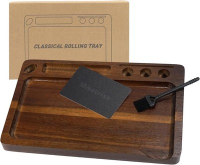 Wooden Rolling Tray 11''x7'' Tray Rolling Tray Set with Cleaning Brush and Scoop C