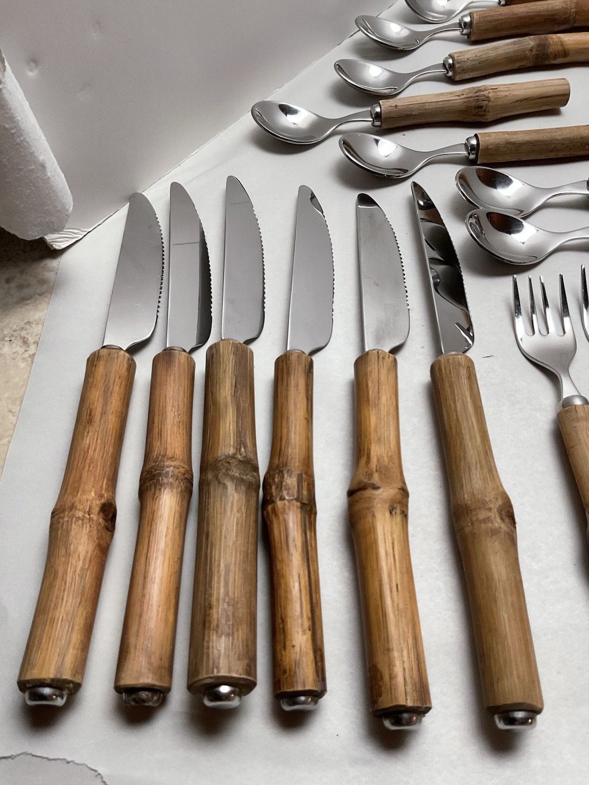 Vintage MCM 29 Piece, Natural Handmade Bamboo Silverware Set Rare