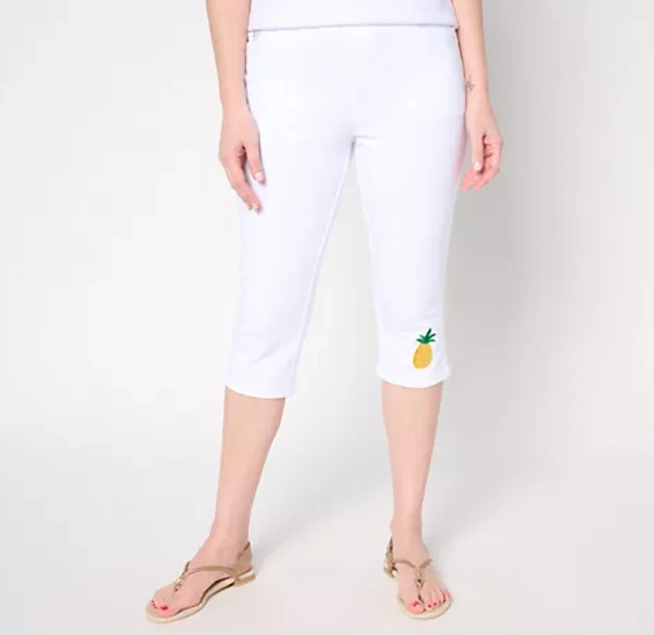Quacker Factory DreamJeannes Cutie Fruity Embellished 19" Capri White XS A690153
