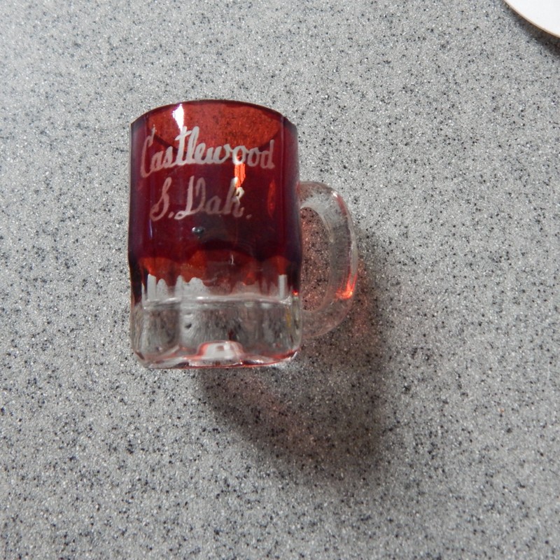 Castlewood, S. Dak. Suth Dakota Small Ruby Flash Souvenir Beer Mug - Circa 1915