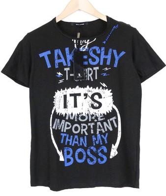 TAKESHY KUROSAWA Men T-Shirt S Black Cotton Pull On Short Sleeve