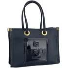 FENDI Fazzuolo Logo Plate Vinyl Patent Leather Fabric Black Mini Tote bag 4290