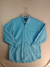 Chaps Mens Shirt 16 16.5 Blue Classic Fit Oxford Wrinkle Free Solid Button Down