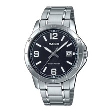 Casio Men  s Silver Stainless Steel Watch with Black Dial - MTP-V004D-1B2UDF